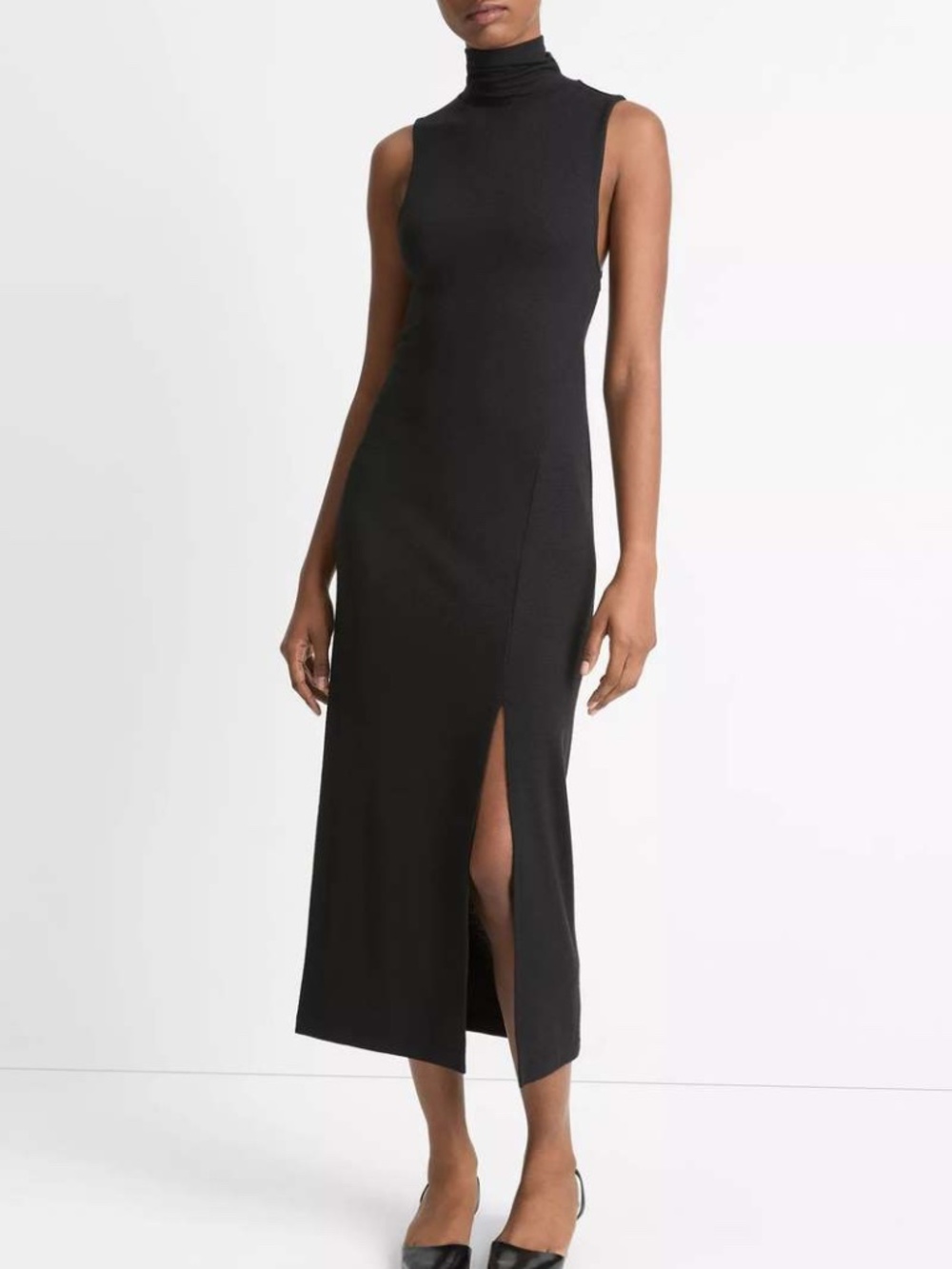 Vince Black Sleeveless Turtleneck Midi Dress Stretch Knit Large